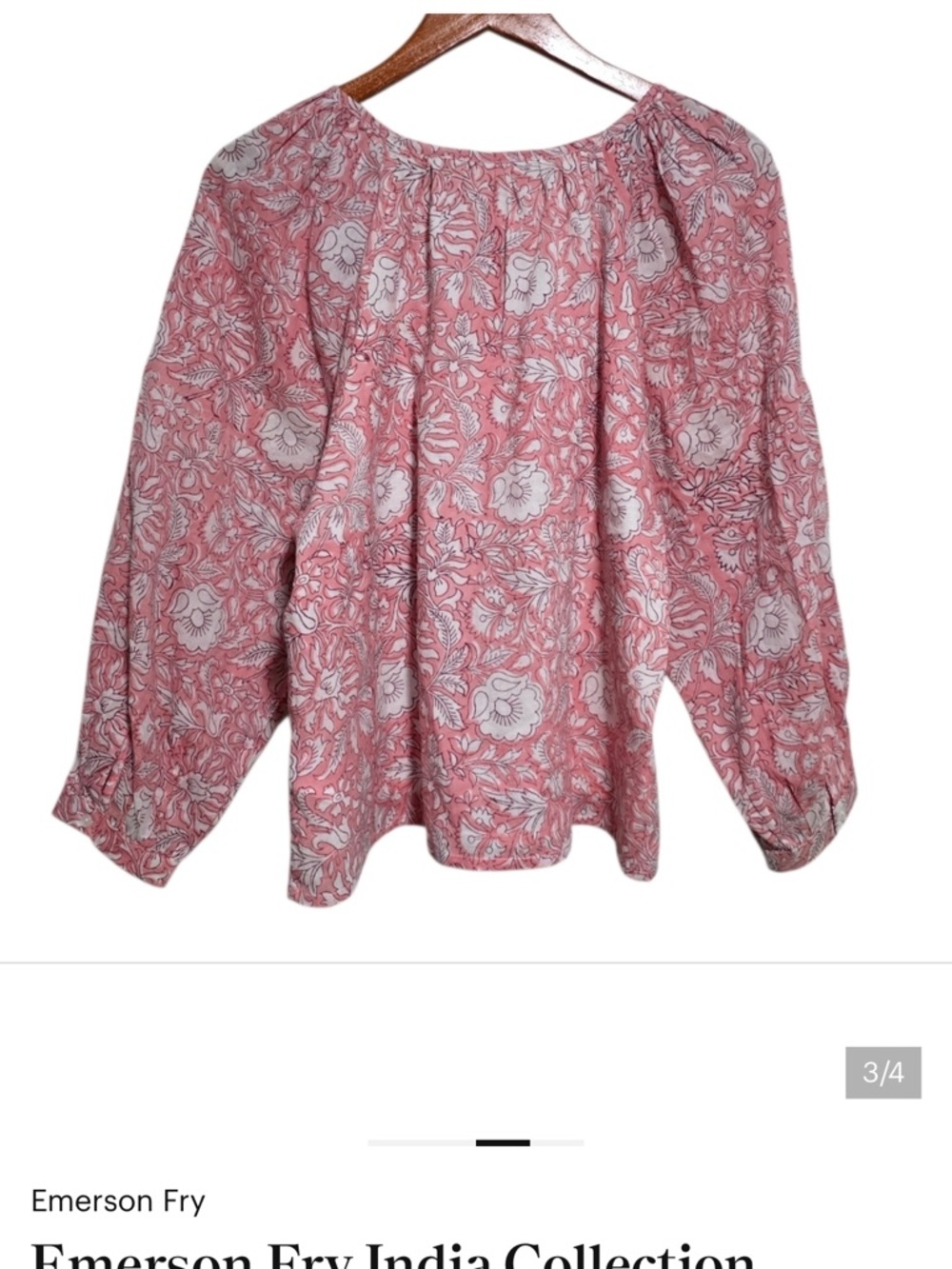 Emerson Fry India Collection Frances Blouse in Devina Flowers Pink Size XS - Picture 3 of 4